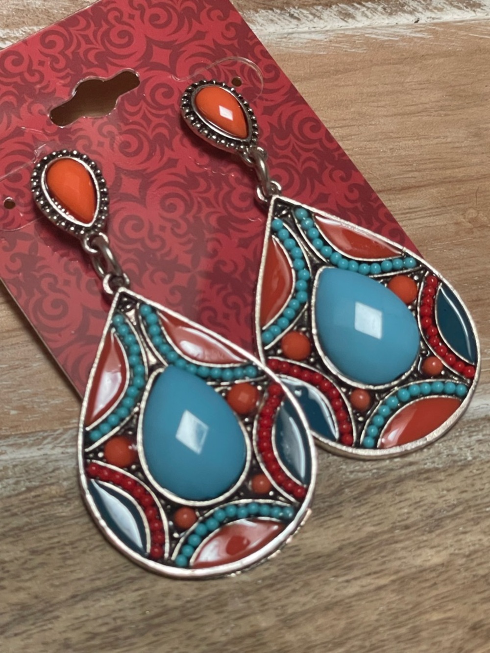 Turquoise & Coral Teardrop Statement Earrings